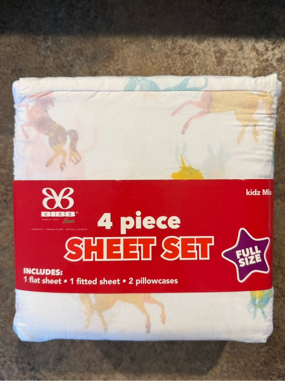 4 piece full size rainbow unicorn kids sheet set
